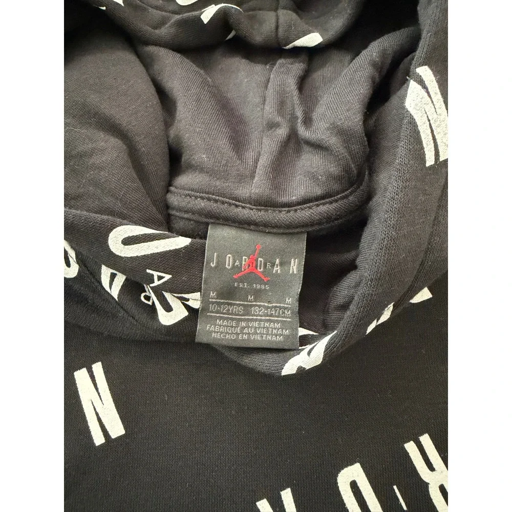 Jordan Boys All Over Print Pullover Hoodie Black White 95C184-023 Size M 10-12Y